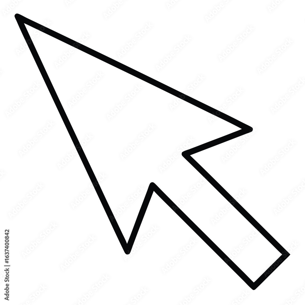 Poster a simple black and white outline of a computer mouse cursor pointing upwards and to the left