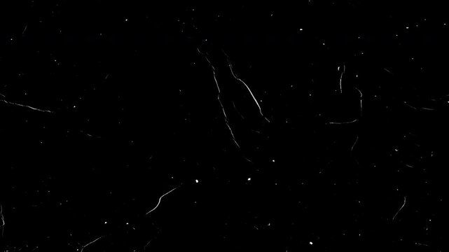  Vintage Film Look Overlay,A realistic, looping animation of old film damage. Features authentic dust, scratches, and grain for a retro, cinematic texture on a black background.