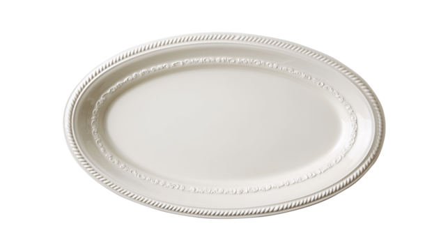Empty white oval serving platter for a Thanksgiving or Christmas holiday feast