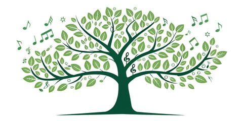 Flat color tree icon with musical note leaves symbolizes natural rhythm harmony and organic sound