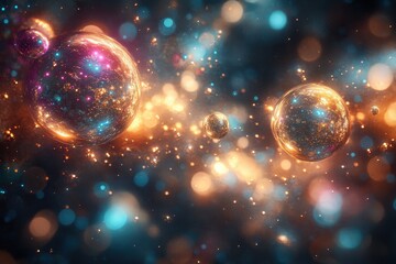 Sparkling spheres in a vibrant cosmic nebula.
