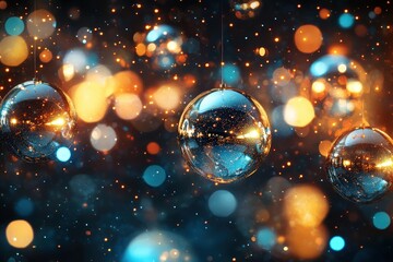 Sparkling christmas ornaments with warm lights.