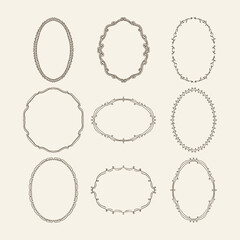 Hand Drawn Doodle Frames, Decorative Border Vector Set, Oval, Rectangle, Circle Sketch Frame Bundle

