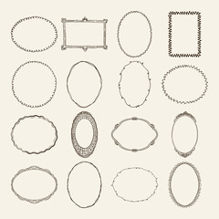 Hand Drawn Doodle Frames, Decorative Border Vector Set, Oval, Rectangle, Circle Sketch Frame Bundle

