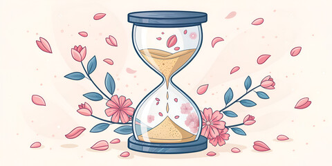 Hourglass icon with petals as sand symbolizes time beauty and fleeting moments in digital design