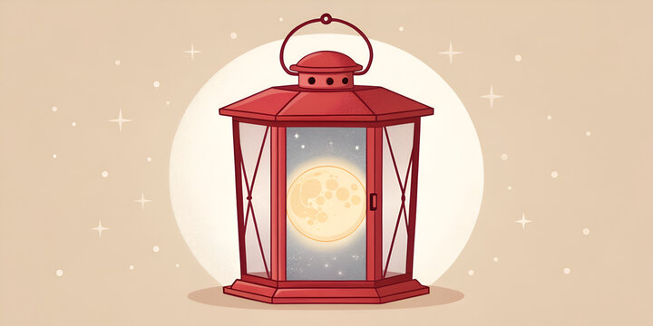Lantern icon with glowing moon inside symbolizes light hope and night guidance in magical design
