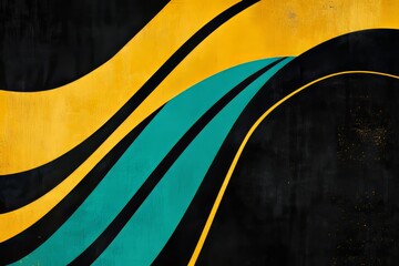 Abstract design with flowing lines of yellow, teal, and black.