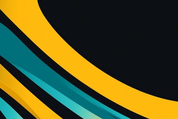 Abstract design with overlapping, curved lines of teal and gold colors on a dark background.