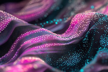 Abstract wavy design with glowing dots.