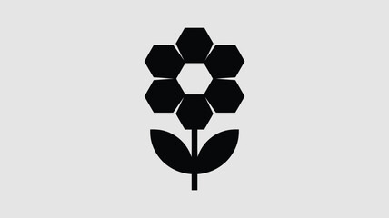 Fototapeta premium Chic geometric black flower illustration with modern minimalist stem and leaves, perfect for branding, design, or nature themes