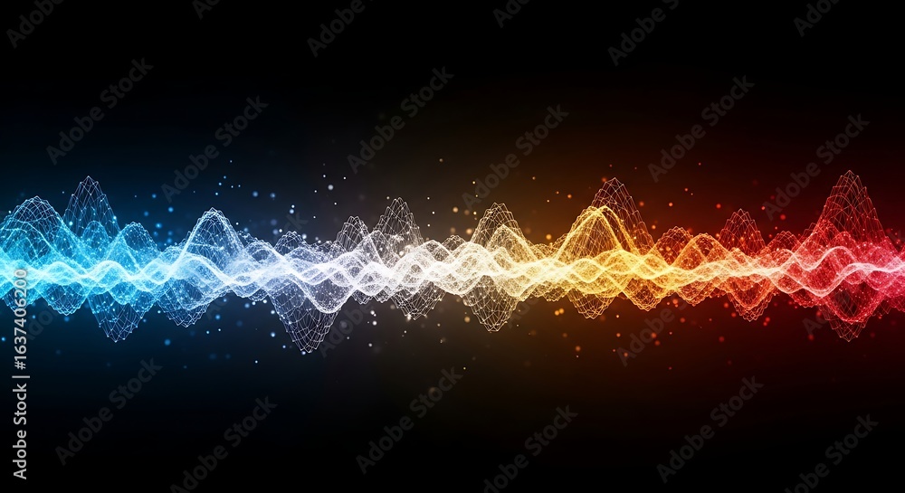 Aufkleber 3d icon of abstract colorful sound wave made of glowing particles, representing audio, music, and en