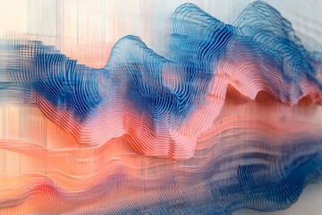 Abstract layered textured design in shades of blue and peach.