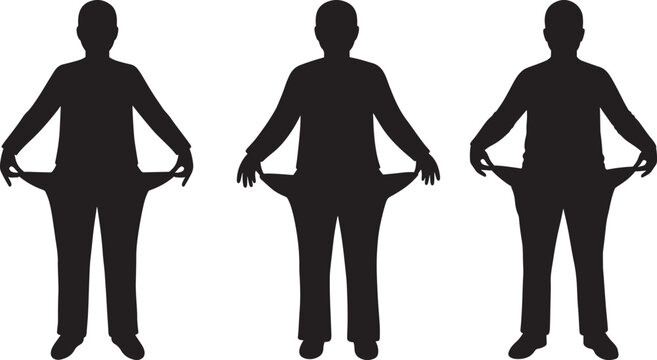 Three figures showing empty pockets silhouette