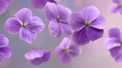 Delicate purple flowers in mid-air.