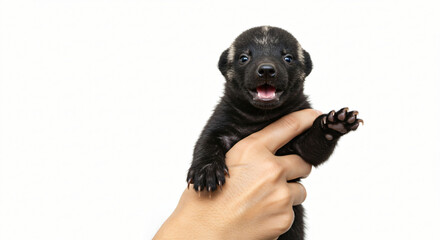 Naklejka premium Cute grizzly bear Showing Tiny Teeth and Paw in Studio Portrait