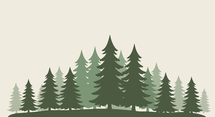 Pine Forest Various sizes and shades of green pine trees on off-white background
