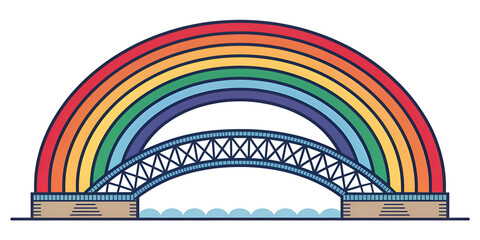 Bridge icon shaped like rainbow prism symbolizes connection diversity and vibrant transitions