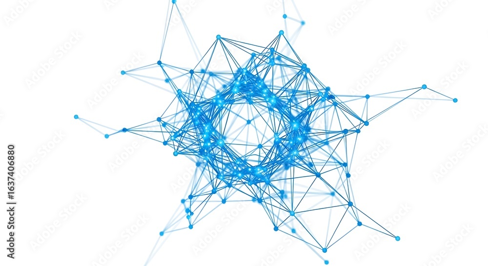 Poster 3d icon of abstract blue geometric network structure isolated on white background, representing inte