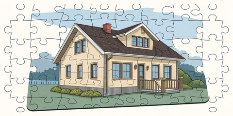 House icon made from interlocking puzzle pieces symbolizes unity diversity and collaborative structure