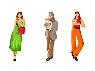 Obraz premium Illustration Woman with Coffee at Cafe