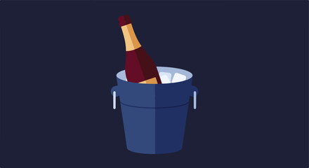 Bottle of wine, inside a blue ice bucket