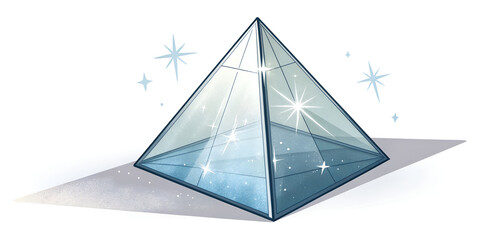 Crystal pyramid icon hovering above shadow symbolizes clarity mystery and elevated balance in design