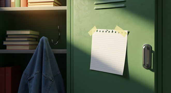 high-definition close-up of the inside of a green school locker
