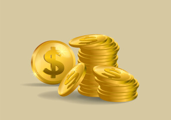 Coins and dollar cent, US dollar currency symbol sign isolated on background. Investment money finance icon concept.