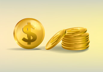 Coins and dollar cent, US dollar currency symbol sign isolated on background. Investment money finance icon concept.