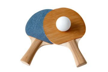 Two ping pong paddles and ball isolated on transparent background