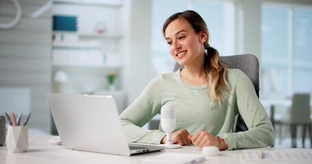 Young Caucasian Woman Leading A Virtual Webinar Conference