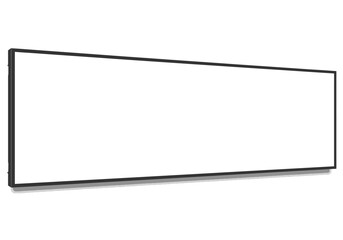 A rectangular white board with a dark gray frame stands against a white background