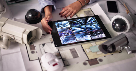 Architect Woman Using CCTV Camera