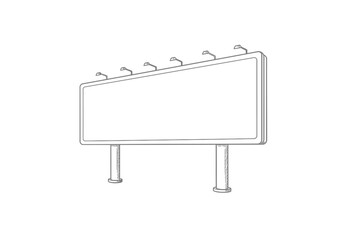 Obraz premium An empty billboard is displayed on two metal posts illuminated by lights above