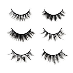 Six pairs of dramatic fluffy black false eyelashes isolated on transparent background