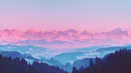 Obraz premium Pastel-toned mountain range with a misty valley.