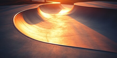 Empty Skatepark Bowl Bathed in Golden Sunset Light