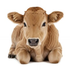 Adorable Light Brown Calf Lying Down with isolated background
