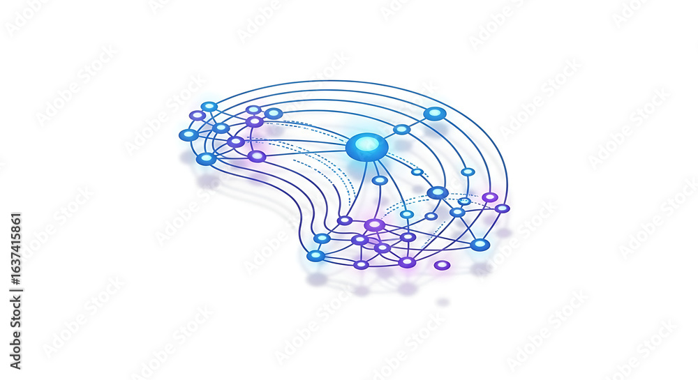 Poster abstract network illustration with interconnected nodes and lines on a white background