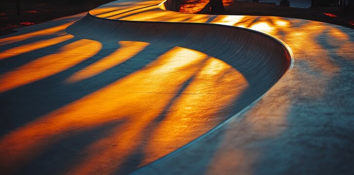 Skate Park Bowl with Sunset Light and Shadows