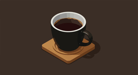 Obraz premium Isometric mug with coffee on a coaster on a dark surface. Great for promotions