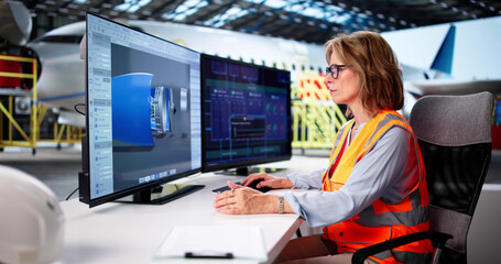 Female Aerospace Engineer Maintaining Aircraft Fleet