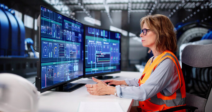 Elderly Woman Responsibly Monitoring Operations In Oil