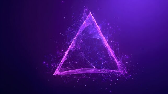 Luminous triangle with network connections on a purple gradient background