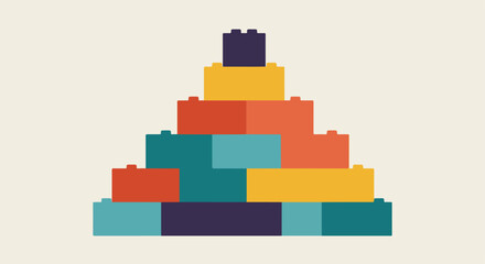 Block Tower An illustration of colorful blocks stacked in a triangular pyramid shape