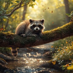 Cool Raccoon Relaxing in the Forest