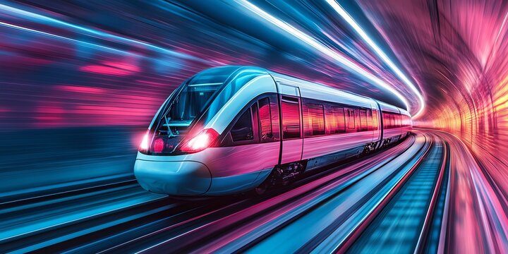 High-Speed Train Motion Blur in Neon Tunnel - Powered by Adobe