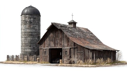 Rustic Barn with Silo: Ideal for Farmhouse Decor and Rural Design Projects