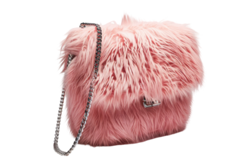 Pink fluffy faux fur handbag