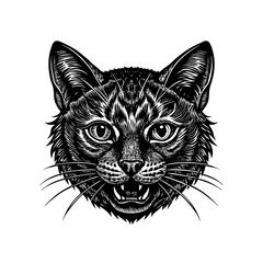 Vector illustration of a cute black cat head with white accents, perfect for a drawing of a domestic feline